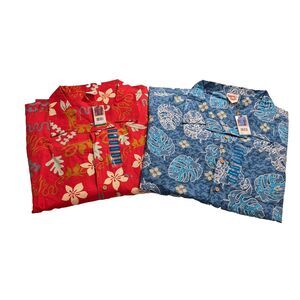Barefoot in Paradise Men's Hawaiian Shirt Size XXL Lot of 2 Red Blue